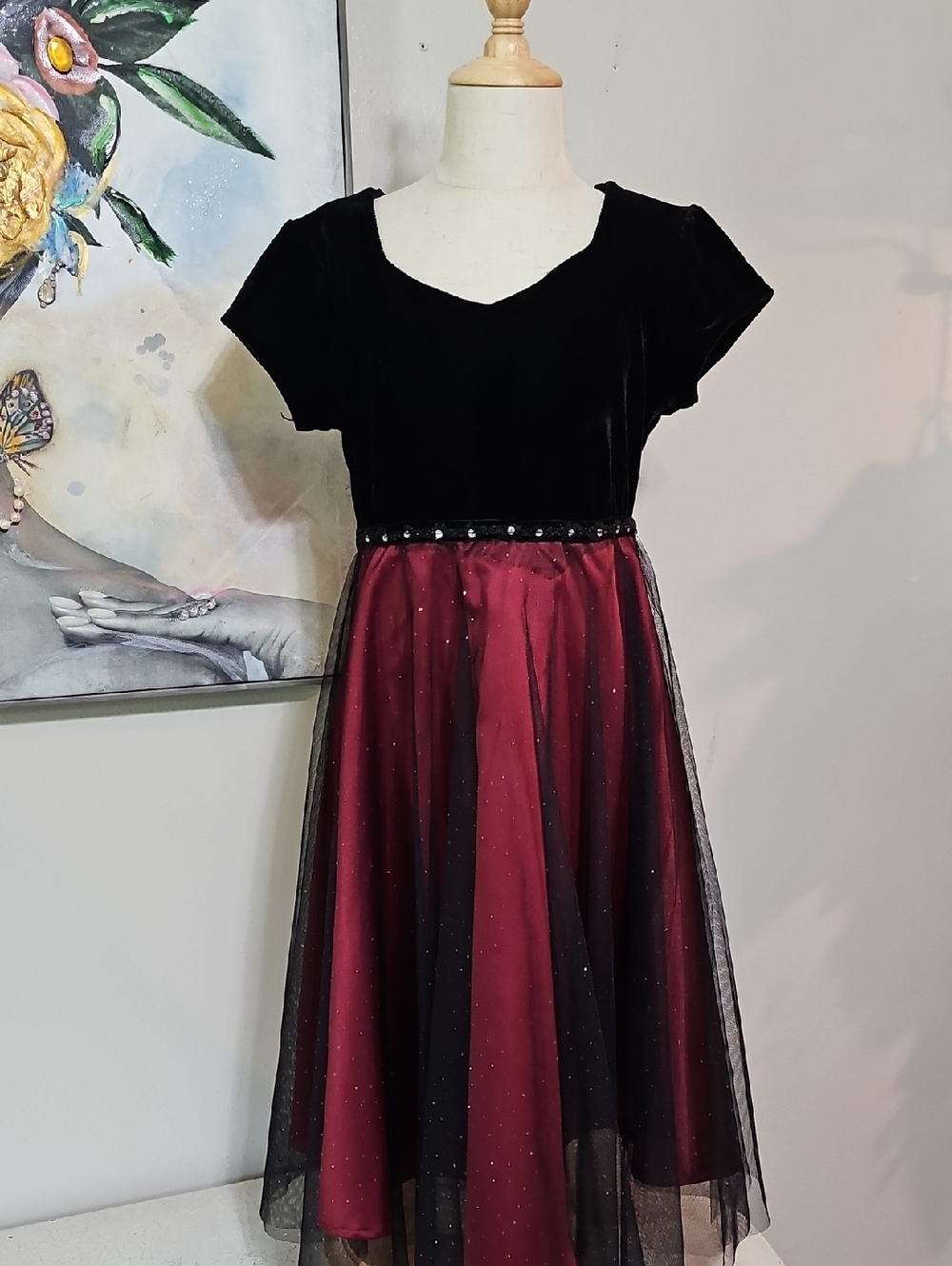 3 for $20 🌹 Zoey Girl Velvet & Glitter Tulle Party Dress - Size 8 Burgundy/Blac